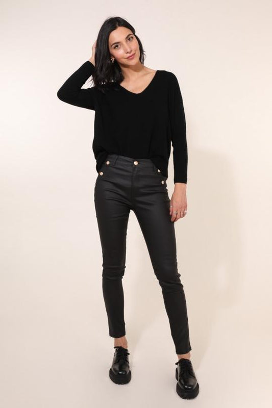 Black coated wax jeans