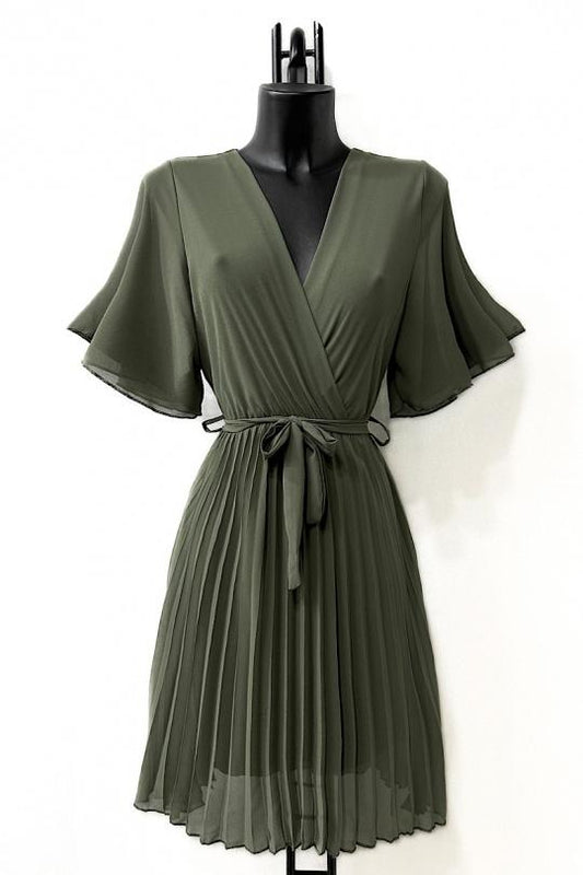 Khaki pleated dress