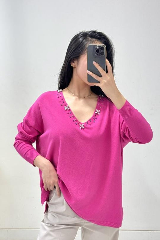 Pink embellished jumper