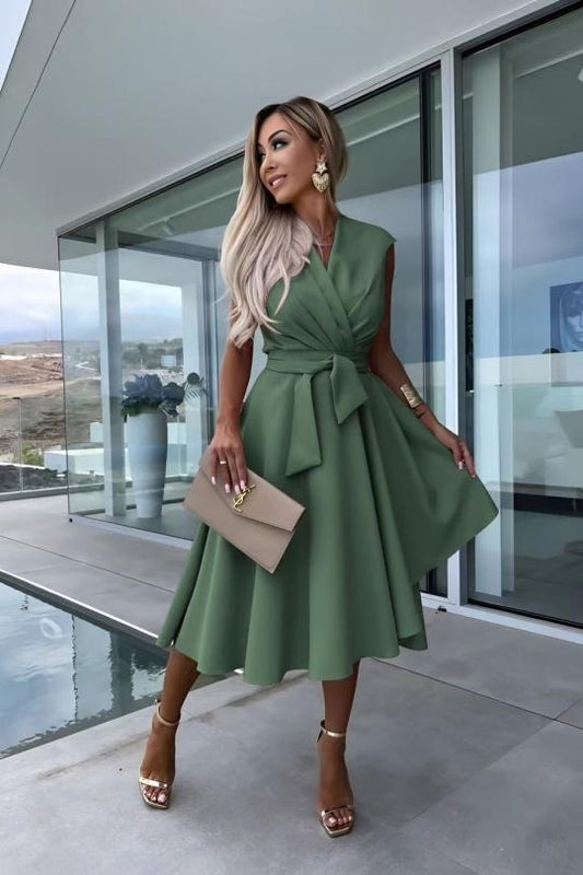 Mia Khaki belted dress