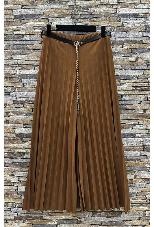 Brown pleated belted trousers