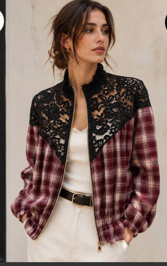 Niamh Burgundy lace jacket