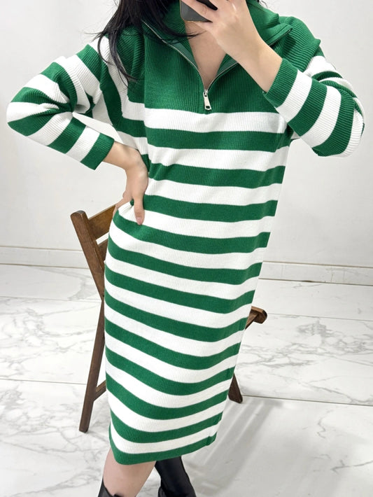 Luna Green and white jumper dress
